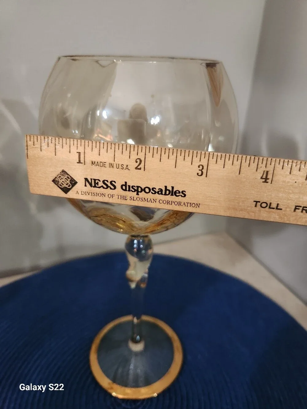 Gold-Trimmed Base Iridescent Amber Tint Balloon Wine Glasses - Set of 2